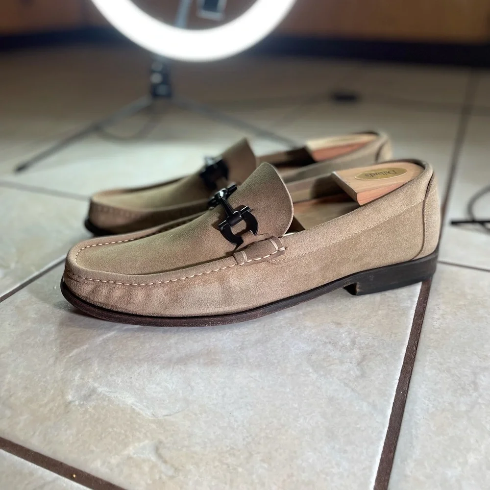 Salvatore Ferragamo Beige Suede Bit Loafers
